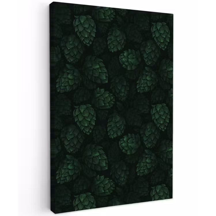 Donker - Groen - Hopbellen - Botanisch - Illustratie Tuinposter op houten frame 2 cm dik klein 841 -3d
