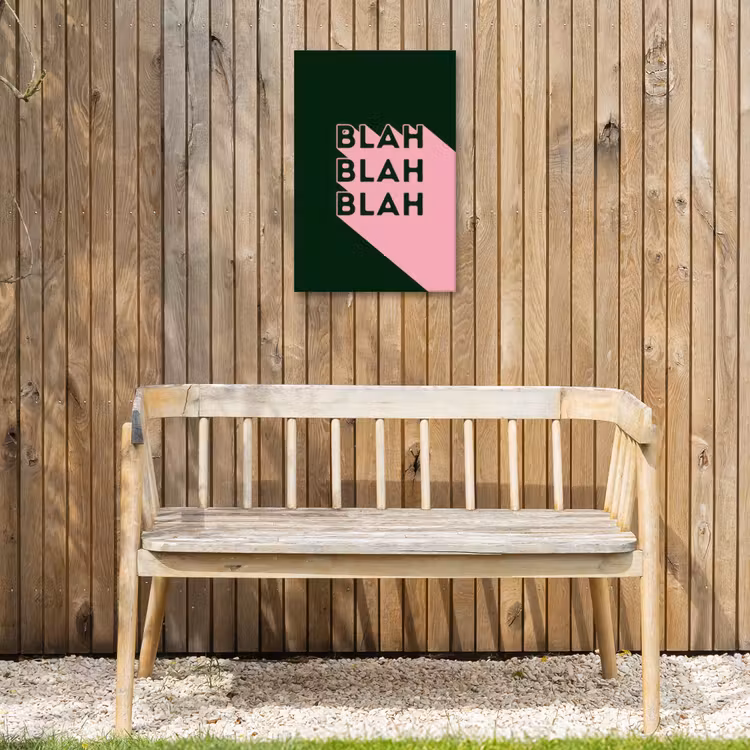 Donkergroen - Tekst - Schaduw - Grafisch Tuinposter op houten frame 2 cm dik klein -sfeer4