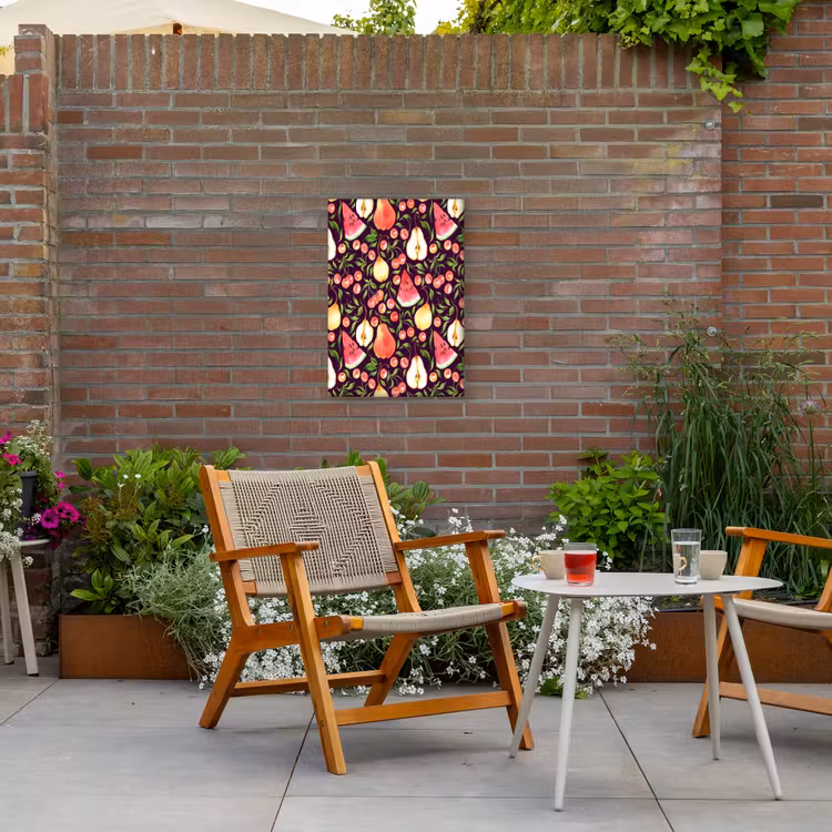 Donker - Bladeren - Fruit Tuinposter op houten frame 2 cm dik klein 841 -sfeer3