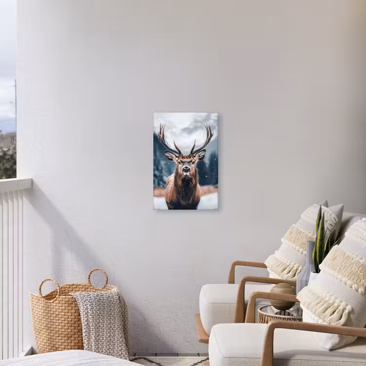 Hert - Dieren - Landschap - Winter - Sneeuw Tuinposter op houten frame 2 cm dik klein -sfeer1