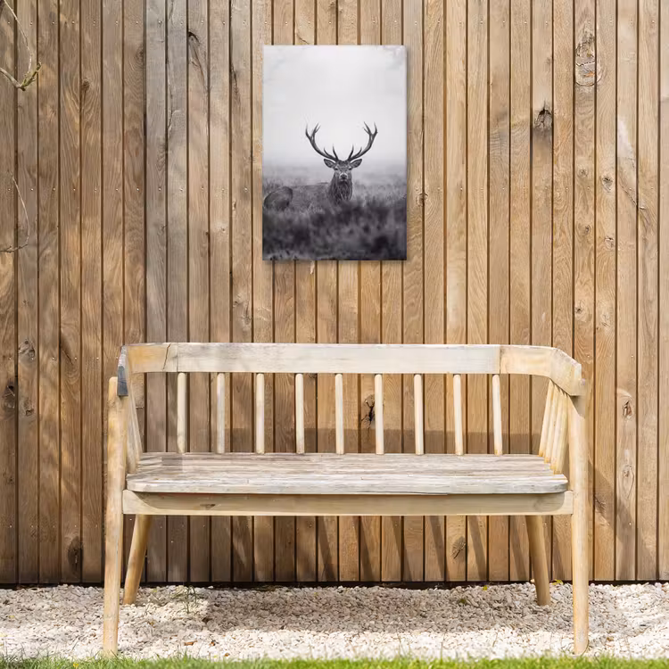Hert - Mistig - Zwart - Wit Tuinposter op houten frame 2 cm dik klein -sfeer4