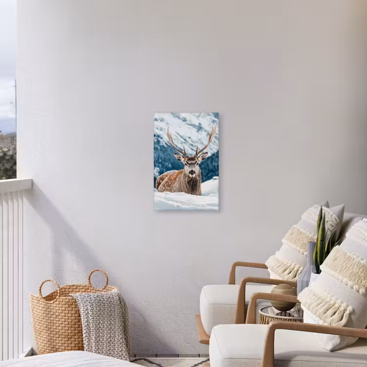 Hert - Landschap - Winter - Natuur - Dieren - Bergen Tuinposter op houten frame 2 cm dik klein -sfeer1