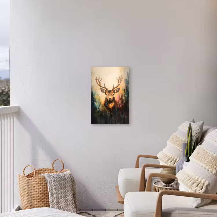 Hert - Geverfd - Gewei - Bruin Tuinposter op houten frame 2 cm dik klein -sfeer1