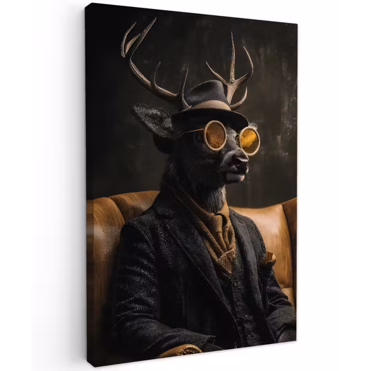 Hert - Zonnebril - Zwart - Pak Tuinposter op houten frame 2 cm dik klein -3d