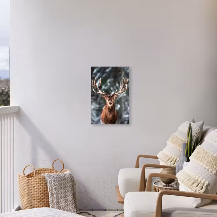 Hert - Winter - Sneeuw - Bos - Natuur - Dier Tuinposter op houten frame 2 cm dik klein -sfeer1