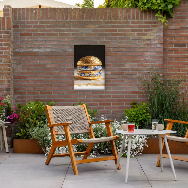 Delftsblauw - Goud - Burger Tuinposter op houten frame 2 cm dik klein -sfeer3