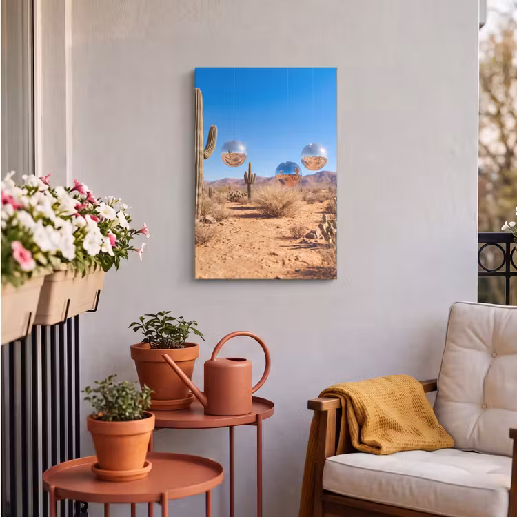 Outdoor Canvas Print - Desert - Mirror Ball - Art - Woestijn - Spiegelbal - Kunst Tuinposter op houten frame 2 cm dik klein