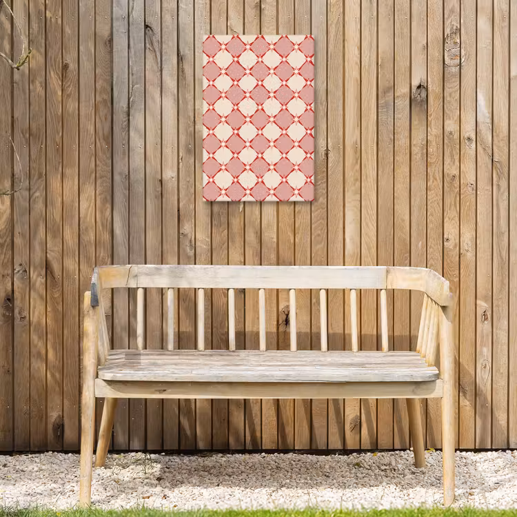 Ruiten - Sterren - Vintage - Oudroze - Rood Tuinposter op houten frame 2 cm dik klein 841 -sfeer4
