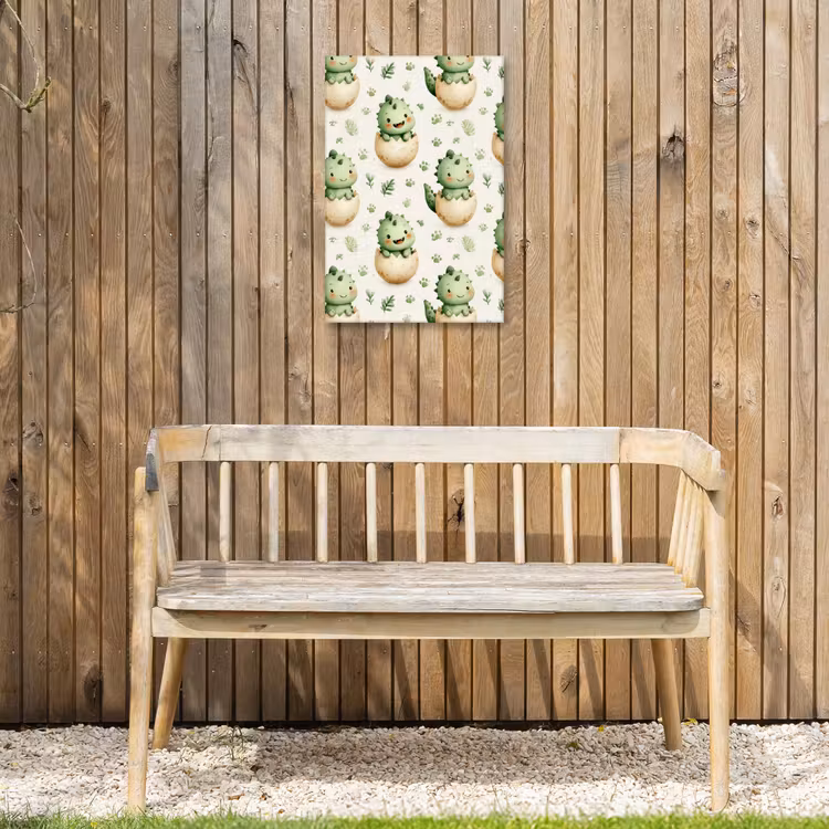 Dino - Eieren - Groen Tuinposter op houten frame 2 cm dik klein 841 -sfeer4