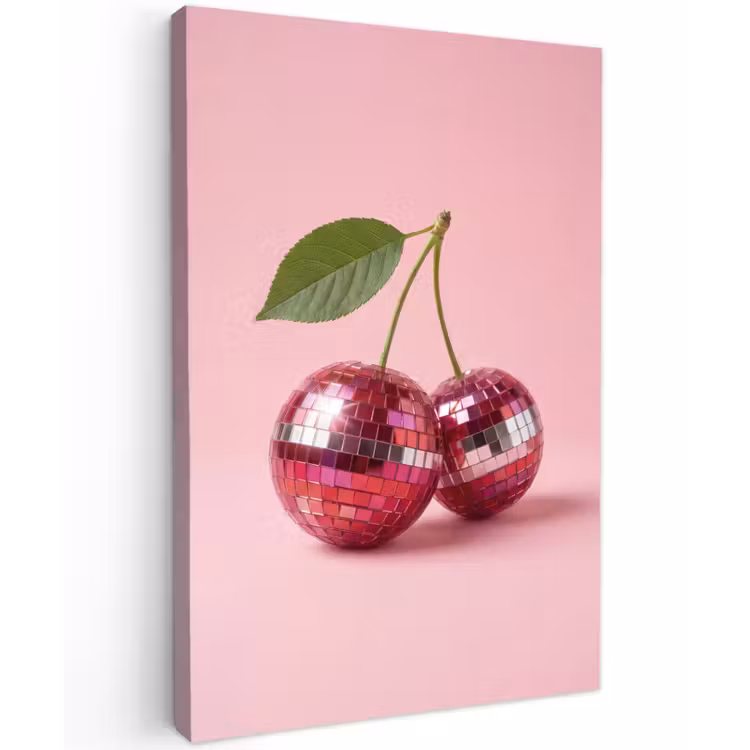 Disco - Kersen - Roze Tuinposter op houten frame 2 cm dik klein -3d