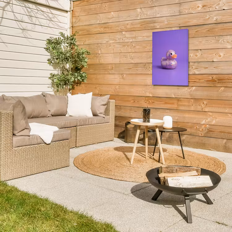 Disco - Eend - Paars Tuinposter op houten frame 2 cm dik klein -sfeer2