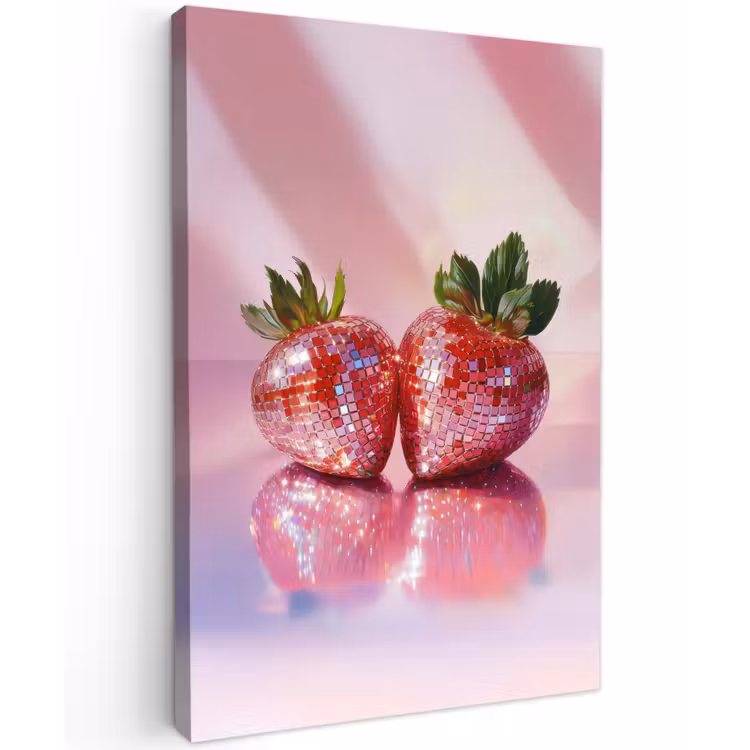 Disco - Fruit - Glitter - Strawberry Tuinposter op houten frame 2 cm dik klein -3d