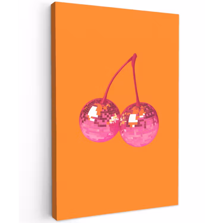 Discoballen - Kers - Spiegels - Roze Tuinposter op houten frame 2 cm dik klein -3d