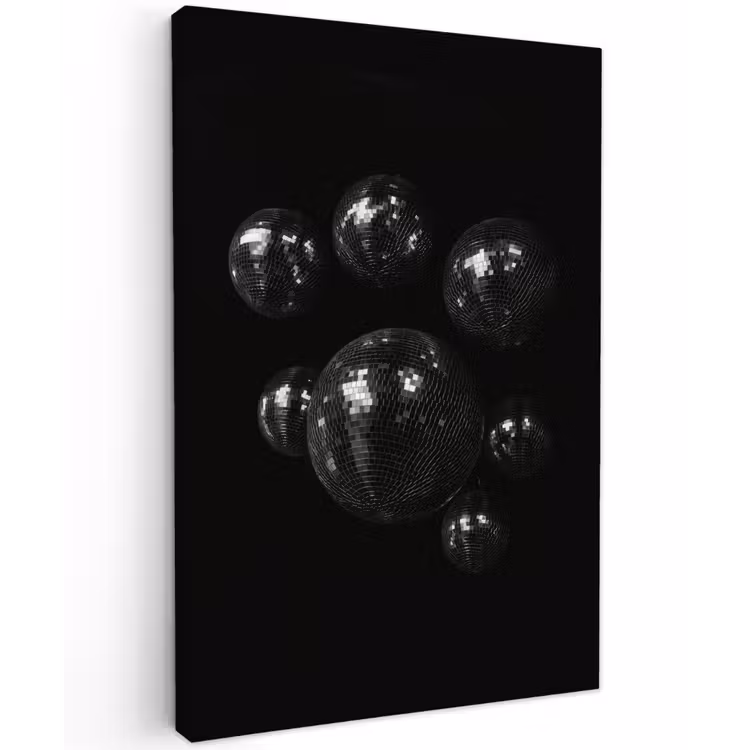 Discoballen - Minimalistisch - Zwart Tuinposter op houten frame 2 cm dik klein -3d
