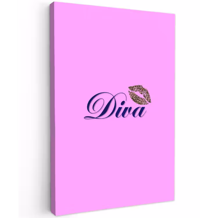 Diva - Lip - Panterprint - Roze Tuinposter op houten frame 2 cm dik klein -3d