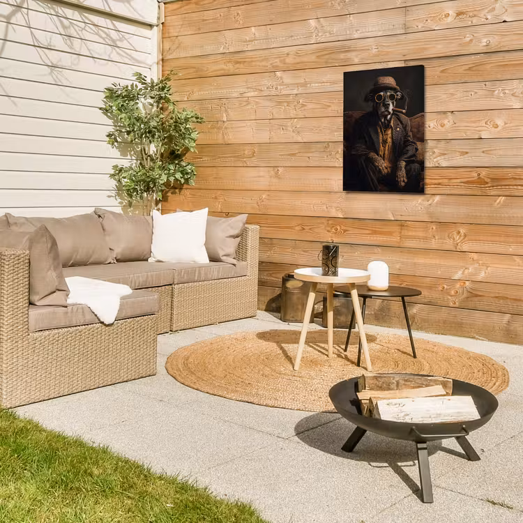 Hond - Sigaar - Hoed - Pak Tuinposter op houten frame 2 cm dik klein -sfeer2