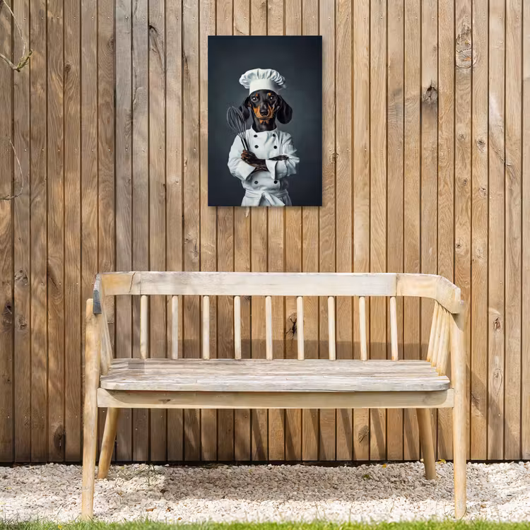 Hond - Garde - Kok Tuinposter op houten frame 2 cm dik klein -sfeer4