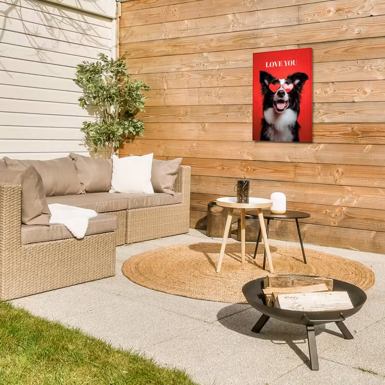 Hond - Hartjesbril - Loveyou - Rood Tuinposter op houten frame 2 cm dik klein -sfeer2
