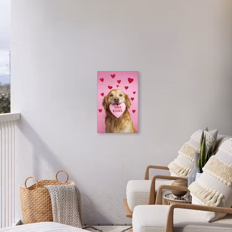 Hond - Kiss- Valentijn - Hartjes Tuinposter op houten frame 2 cm dik klein -sfeer1
