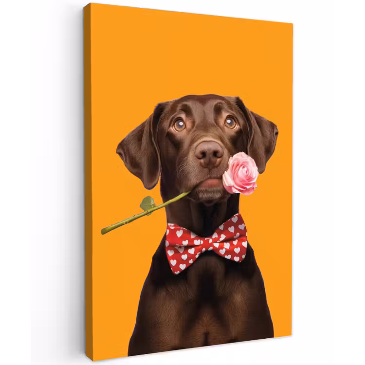 Hond - Oranje - Roos - Valentijn Tuinposter op houten frame 2 cm dik klein -3d