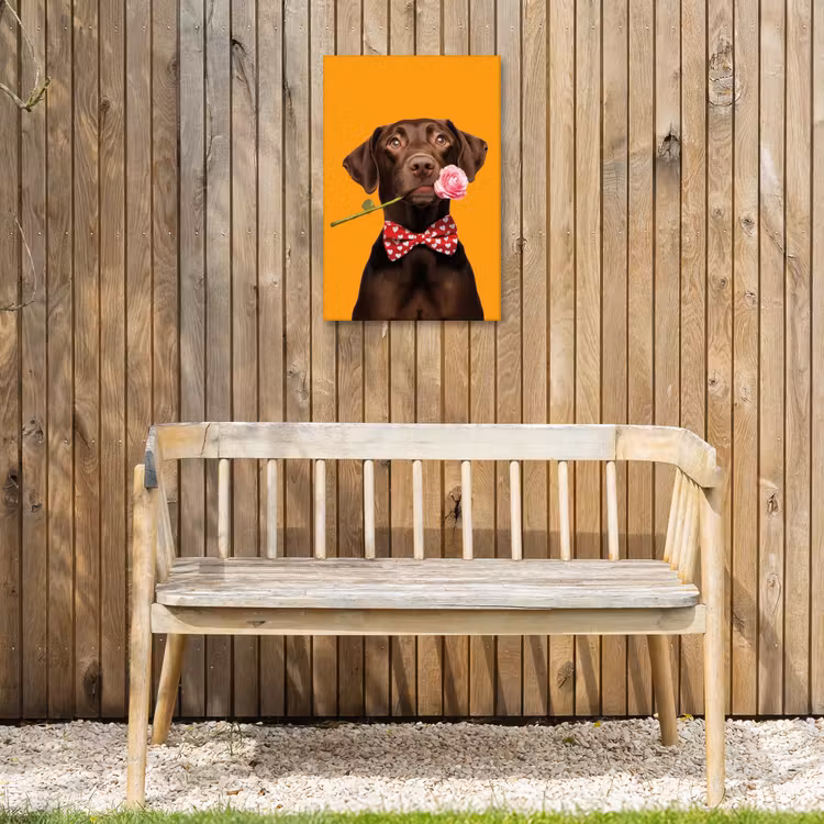 Hond - Oranje - Roos - Valentijn Tuinposter op houten frame 2 cm dik klein -sfeer4
