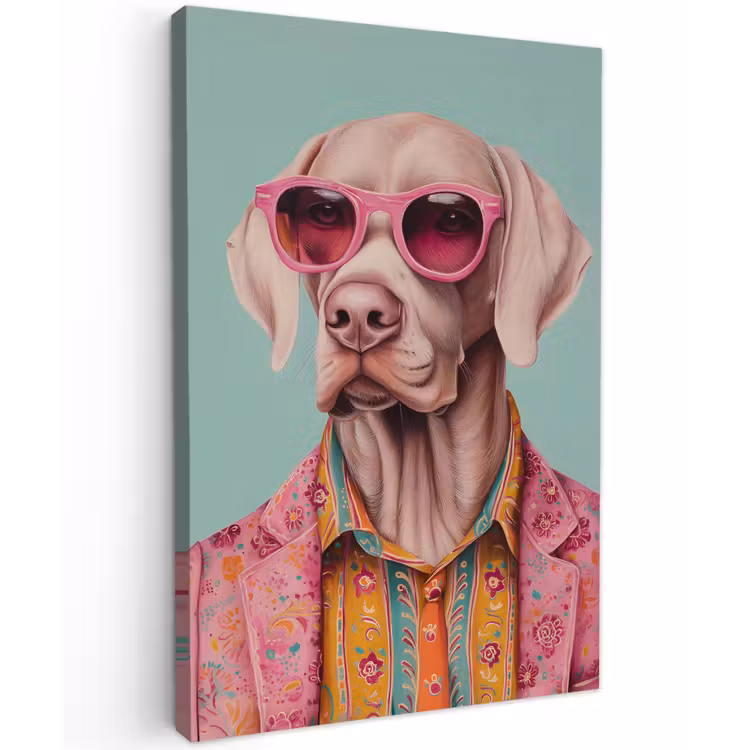Hond - Overhemd - Bloemen - Bril Tuinposter op houten frame 2 cm dik klein -3d