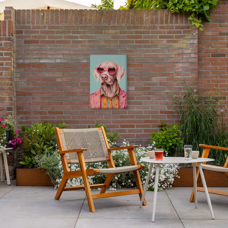 Hond - Overhemd - Bloemen - Bril Tuinposter op houten frame 2 cm dik klein -sfeer3