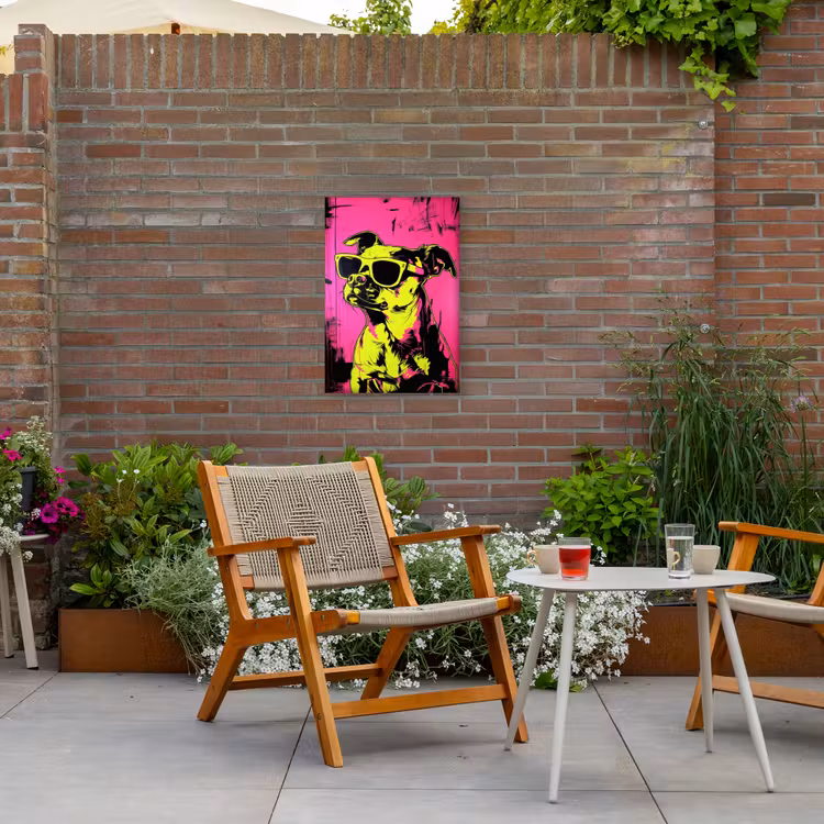 Hond - Zonnebril - Roze - Art Tuinposter op houten frame 2 cm dik klein -sfeer3