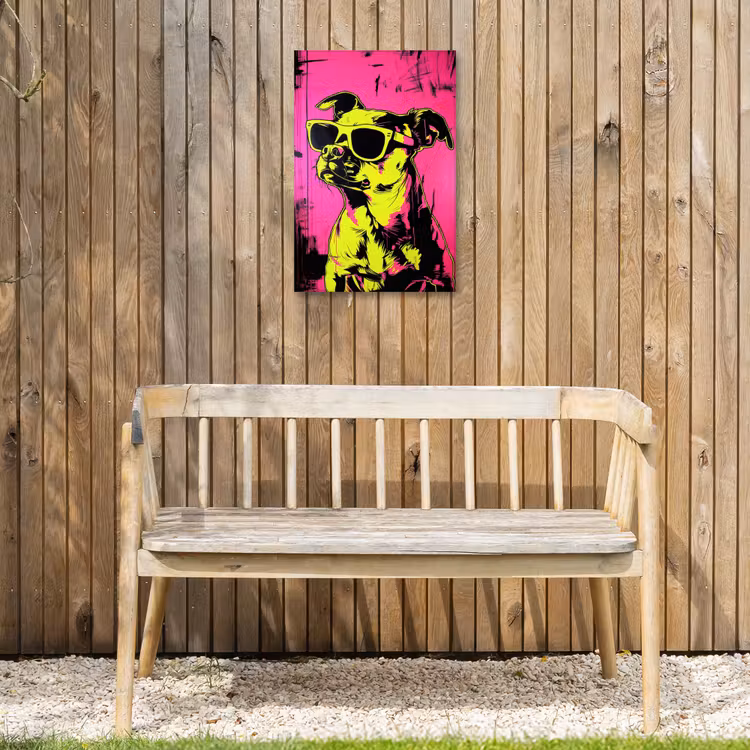 Hond - Zonnebril - Roze - Art Tuinposter op houten frame 2 cm dik klein -sfeer4