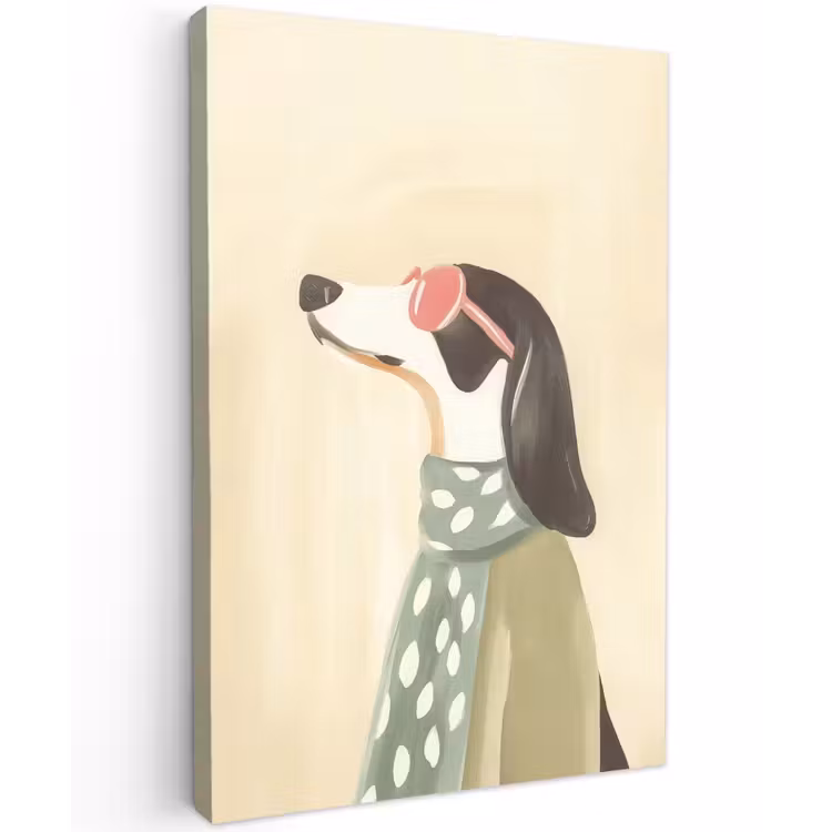 Hond - Zonnebril - Sjaal Tuinposter op houten frame 2 cm dik klein -3d