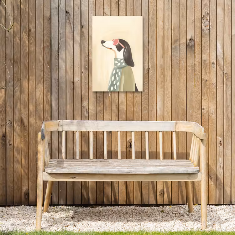Hond - Zonnebril - Sjaal Tuinposter op houten frame 2 cm dik klein -sfeer4
