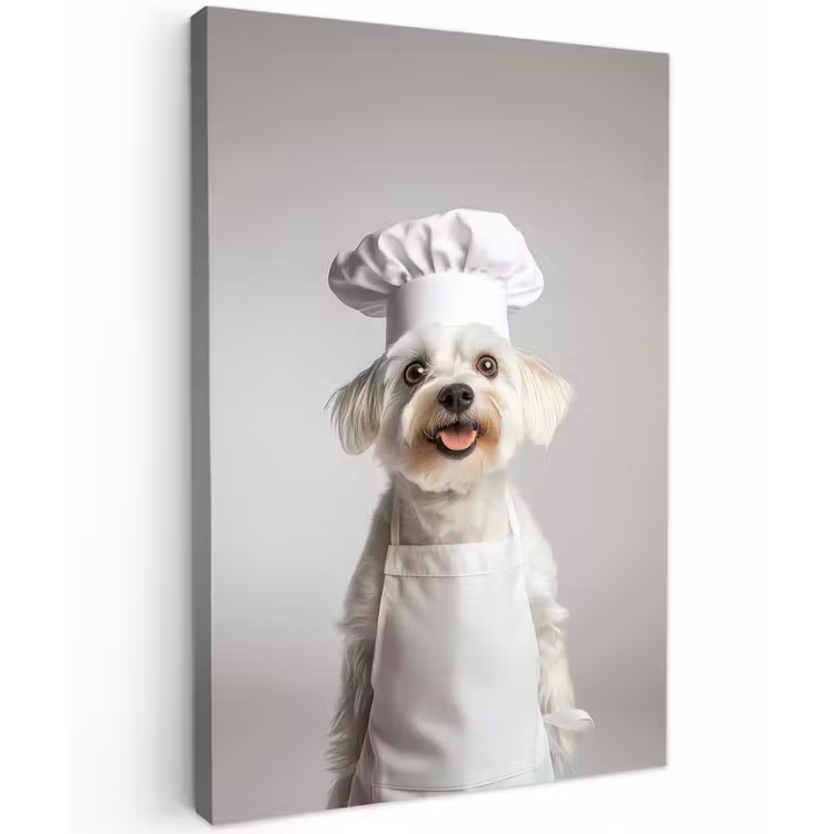 Hond - Wit - Kok Tuinposter op houten frame 2 cm dik klein -3d