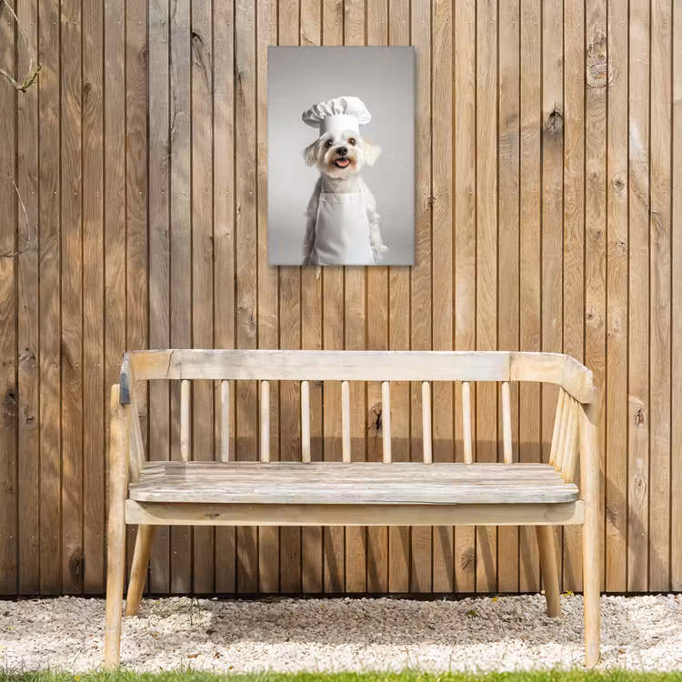 Hond - Wit - Kok Tuinposter op houten frame 2 cm dik klein -sfeer4