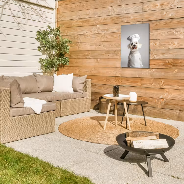 Hond - Wit - Kok Tuinposter op houten frame 2 cm dik klein -sfeer2