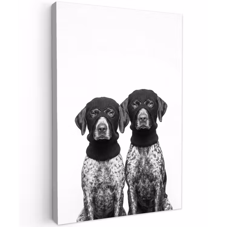Honden - Bivakmuts - Zwart - wit Tuinposter op houten frame 2 cm dik klein -3d