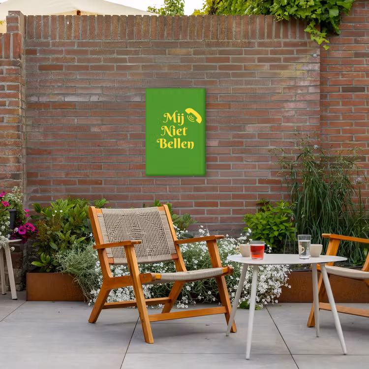 Mij niet bellen - Telefoon - Groen Tuinposter op houten frame 2 cm dik klein -sfeer3