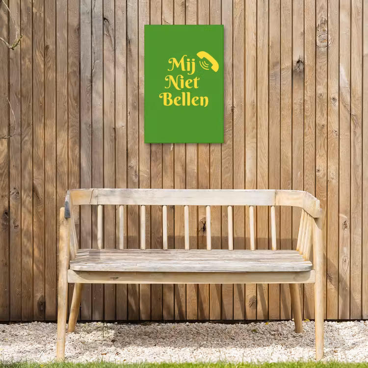 Mij niet bellen - Telefoon - Groen Tuinposter op houten frame 2 cm dik klein -sfeer4