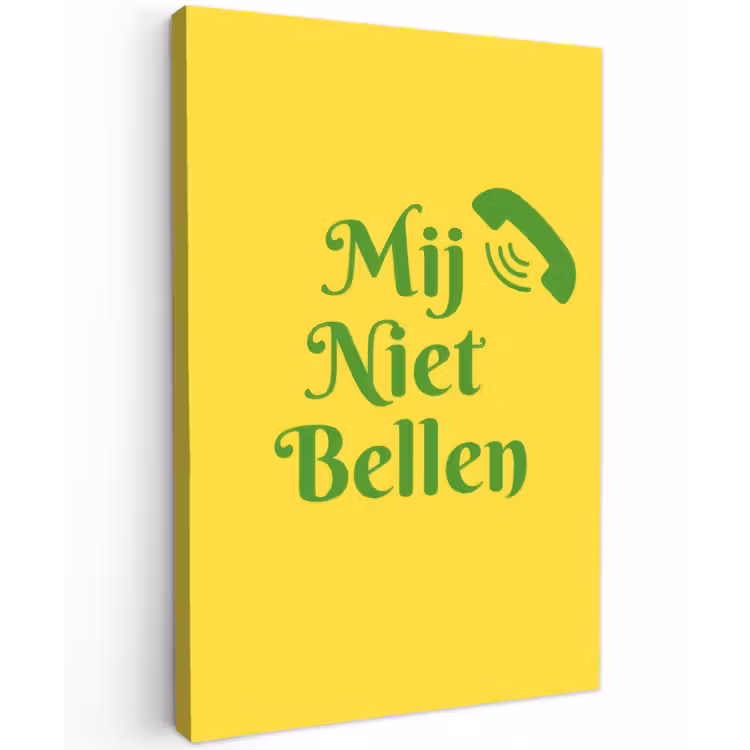 Mij niet bellen - Telefoon - Geel Tuinposter op houten frame 2 cm dik klein -3d