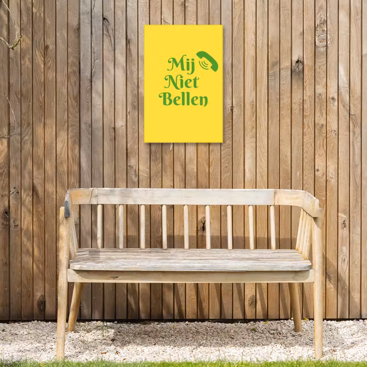 Mij niet bellen - Telefoon - Geel Tuinposter op houten frame 2 cm dik klein -sfeer4