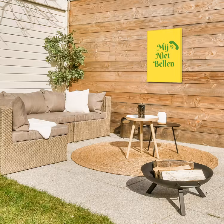 Mij niet bellen - Telefoon - Geel Tuinposter op houten frame 2 cm dik klein -sfeer2