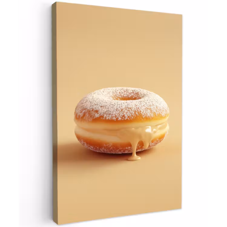 Donut - Romig - Poedersuiker - Beige Tuinposter op houten frame 2 cm dik klein -3d
