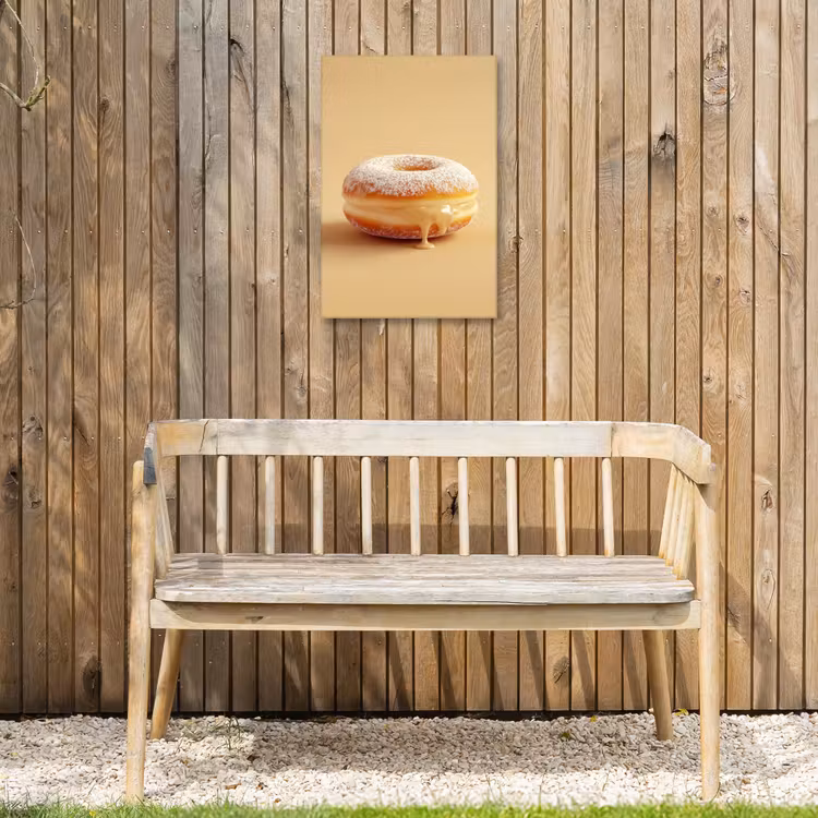 Donut - Romig - Poedersuiker - Beige Tuinposter op houten frame 2 cm dik klein -sfeer4