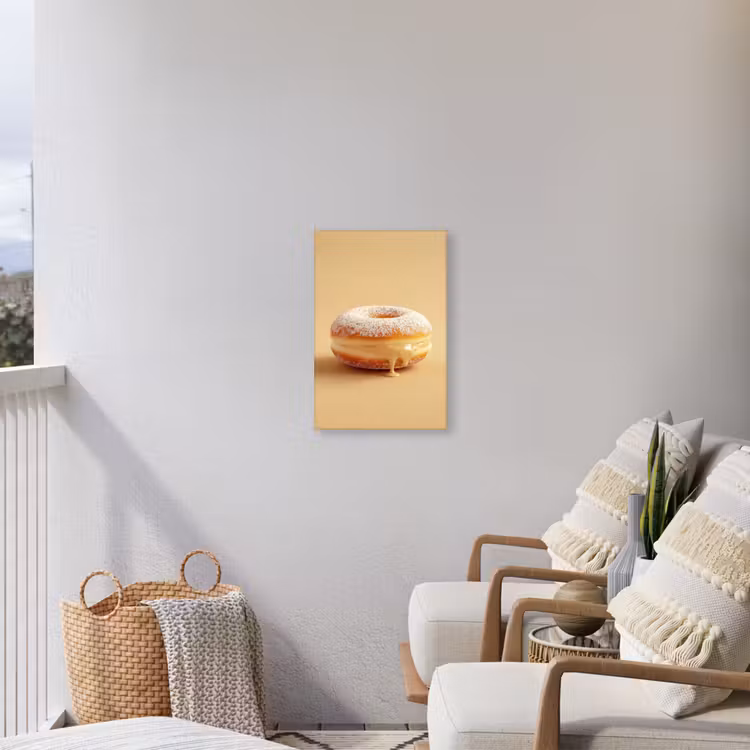 Donut - Romig - Poedersuiker - Beige Tuinposter op houten frame 2 cm dik klein -sfeer1