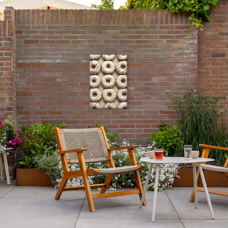 Donuts - Chocolade - Wit - Beige Tuinposter op houten frame 2 cm dik klein -sfeer3