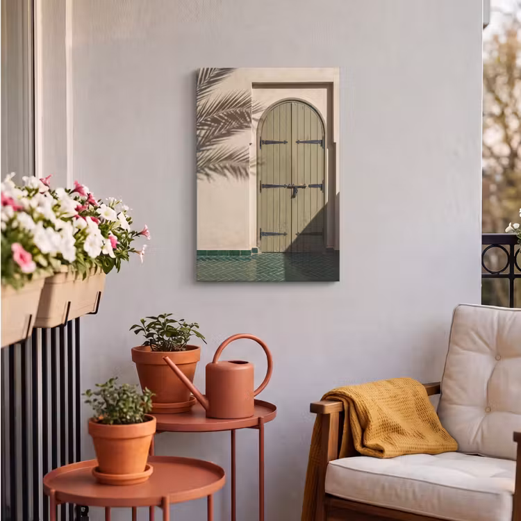 Deur - Hout - Architectuur - Groen - Rustiek Tuinposter op houten frame 2 cm dik klein -sfeer1