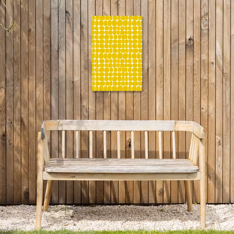 Stippen - Modern - Geel Tuinposter op houten frame 2 cm dik klein 841 -sfeer4