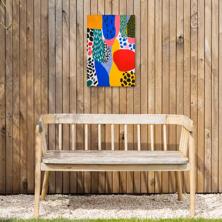 Stippen - Vormen - Modern - Kleuren Tuinposter op houten frame 2 cm dik klein -sfeer4