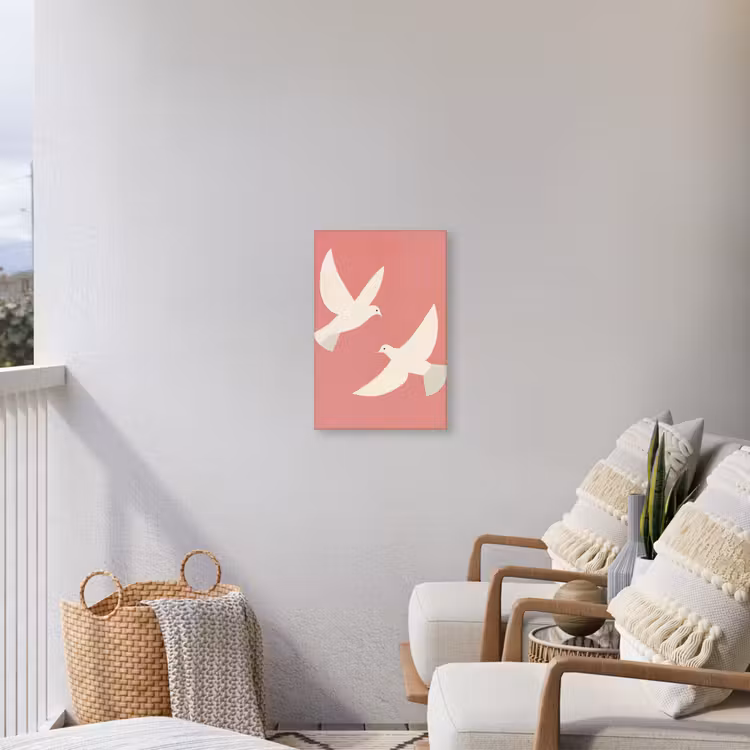 Duiven - Wit - Sierlijk Tuinposter op houten frame 2 cm dik klein -sfeer1