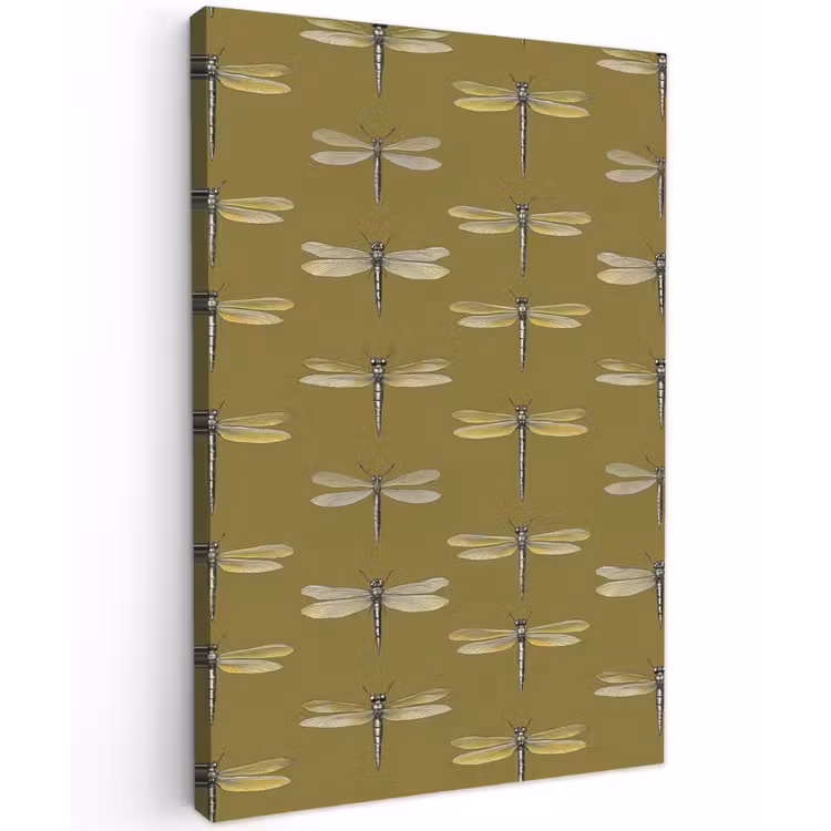 Libellen - Patroon - Groen Tuinposter op houten frame 2 cm dik klein 841 -3d