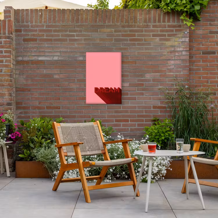 Dream - 3D - Rood - Roze Tuinposter op houten frame 2 cm dik klein -sfeer3